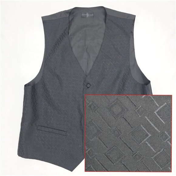 Pronto Uomo Suit Vest Mens Large Black Shinny Square Pattern Textured Geometric - Picture 1 of 12
